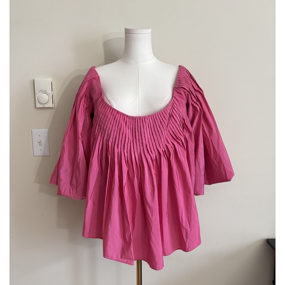 NWT Tuckernuck Hyacinth House Portia Blouse XXL Pink Pleated Top Off Shoulder